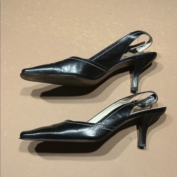 Nine West Black Leather Slingback Square-Toe Heels - Picture 2 of 4